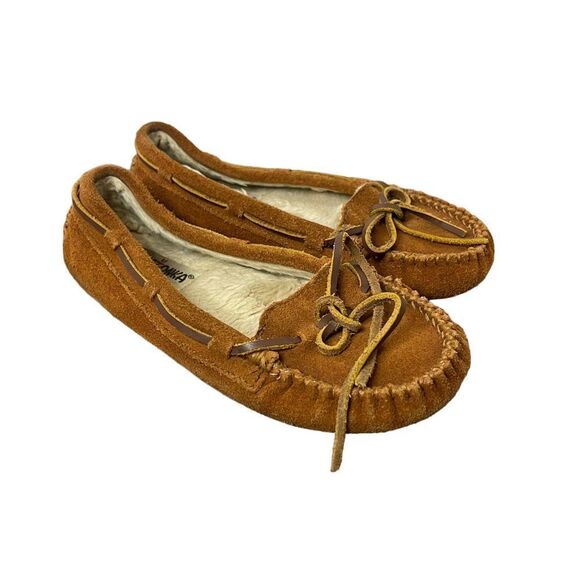 Minnetonka Moccasins Brown Leather Hard Sole Size 6 - Picture 2 of 5